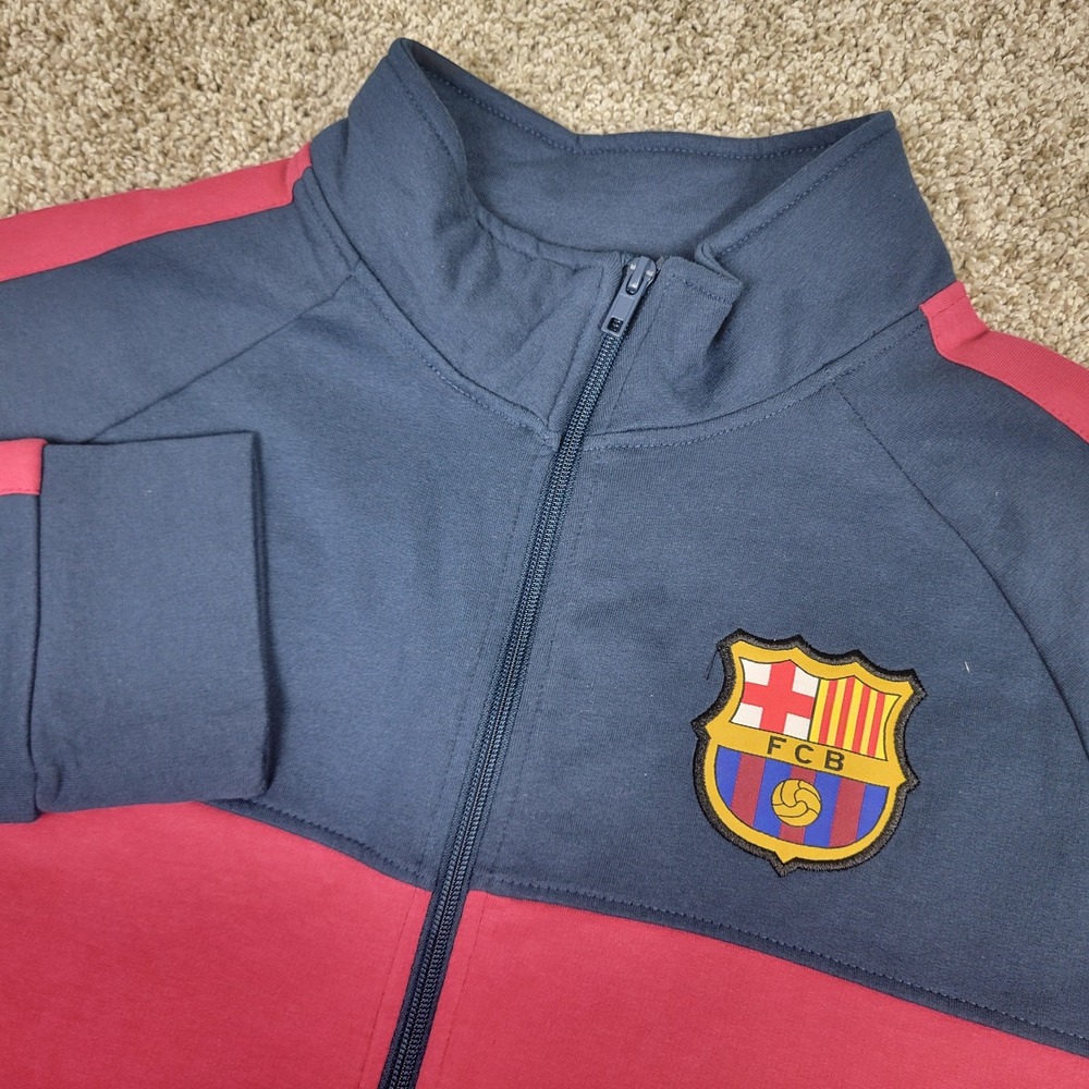 FC Barcelona Mens Medium Blue Red Single Stripe Performance Full Zip Jacket